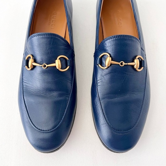 GUCCI | Navy Blue Leather Jordaan Horsebit Loafers Flats Classic Bit EU 36 - Picture 3 of 11